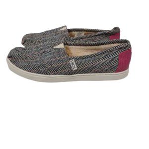 Toms Herringbone Print Slip On Lined Shoes Youth Size 4.5 Alpargata